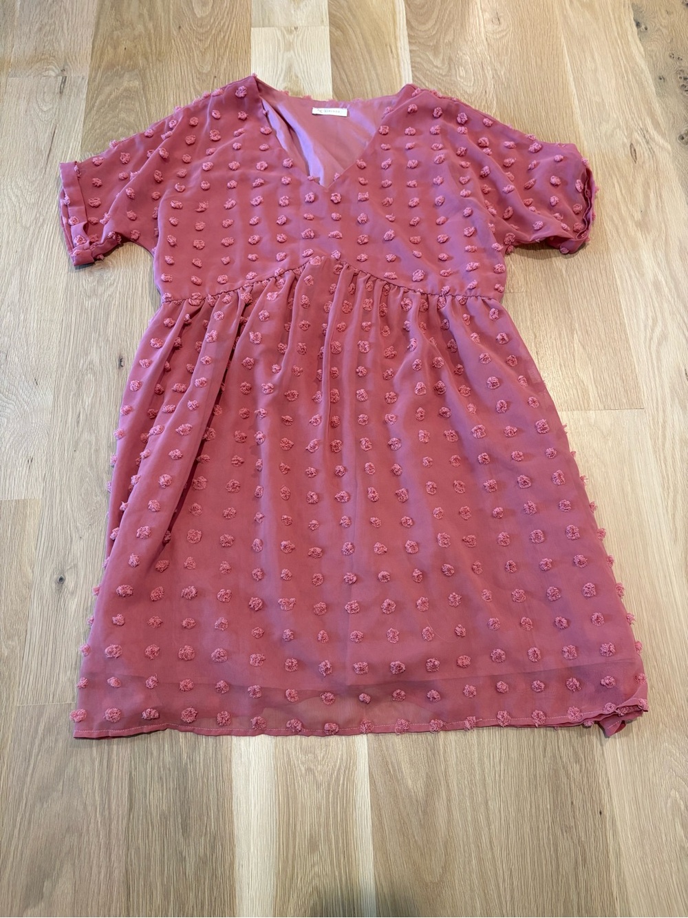Kirundo Dusty Pink Dot-Texture V-Neck Dress